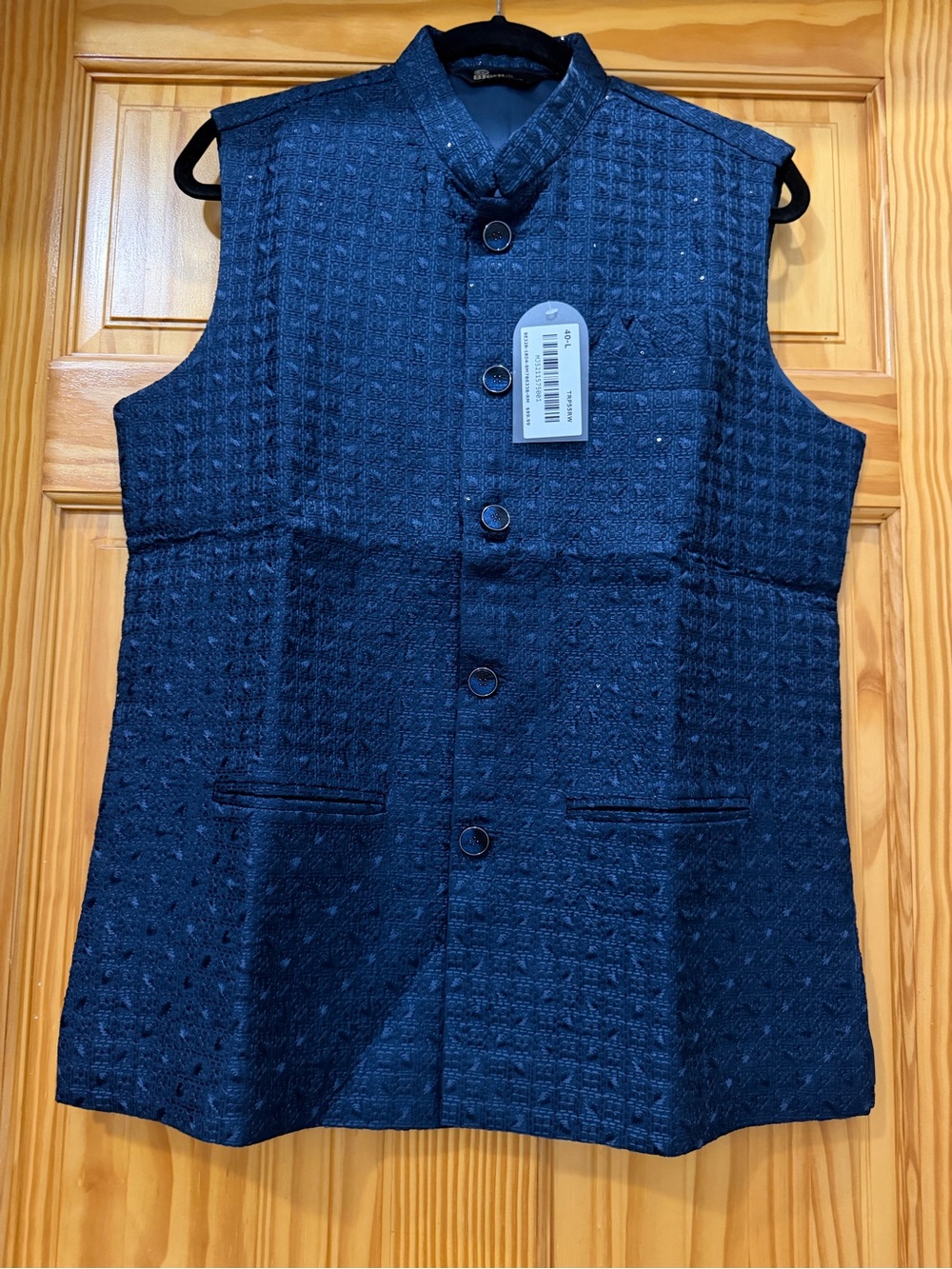 Men Navy Blue Textured Vest